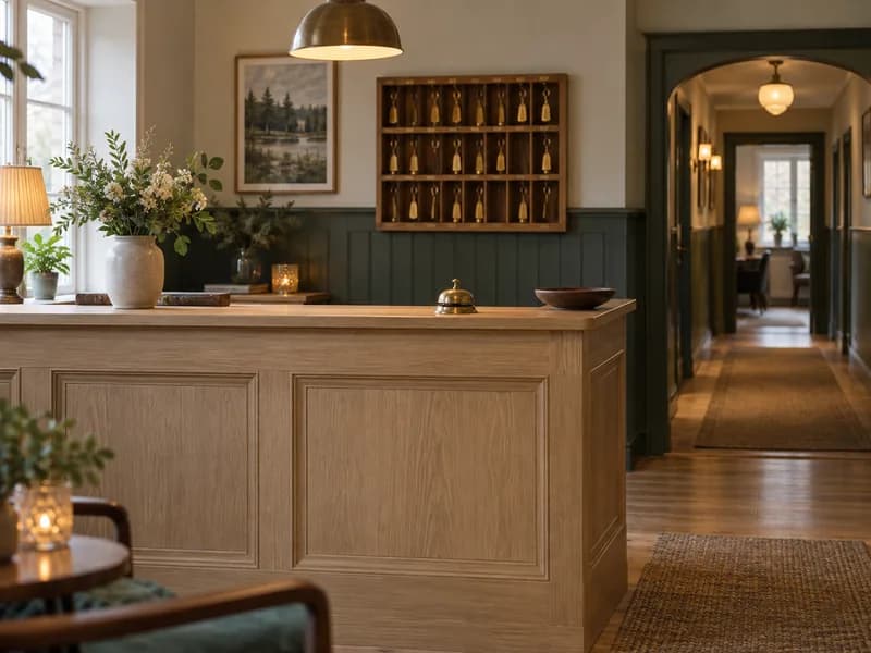 Hotelreceptie in warm licht